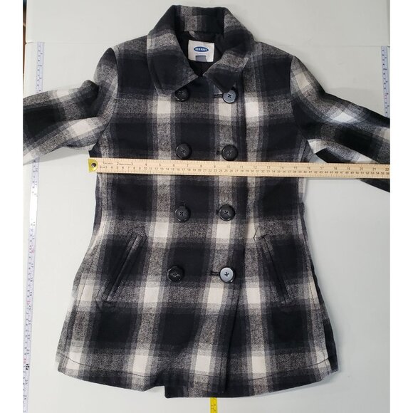 Old Navy XS Plaid Wool Blend Peacoat Black White Check Preppy Winter Warm Casual - Picture 4 of 7